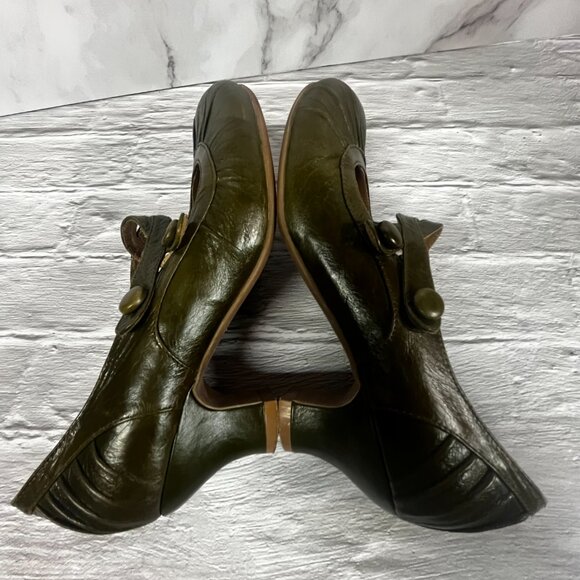 Miz Mooz Women's Trinity Olive Green Leather Kitten Heeled Shoes - Picture 6 of 16